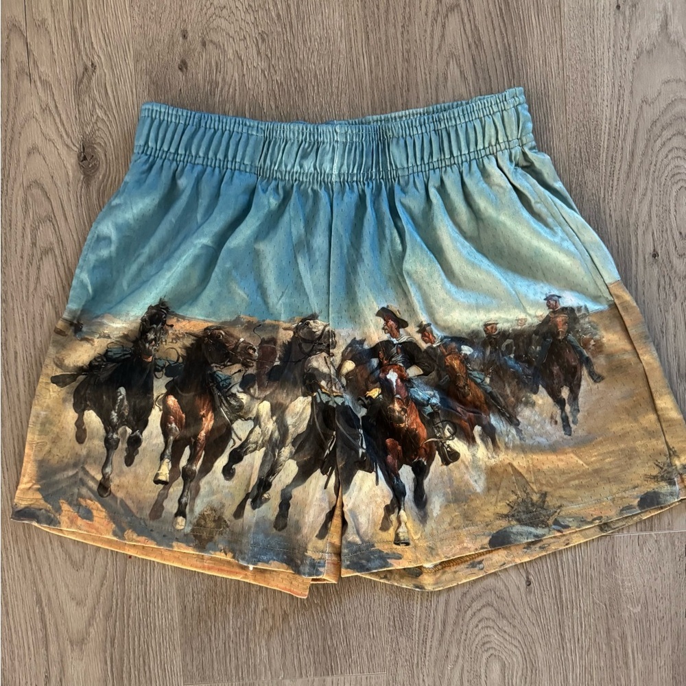 Bravest Studios Horses Shorts in Blue/Tan - Picture 3 of 5